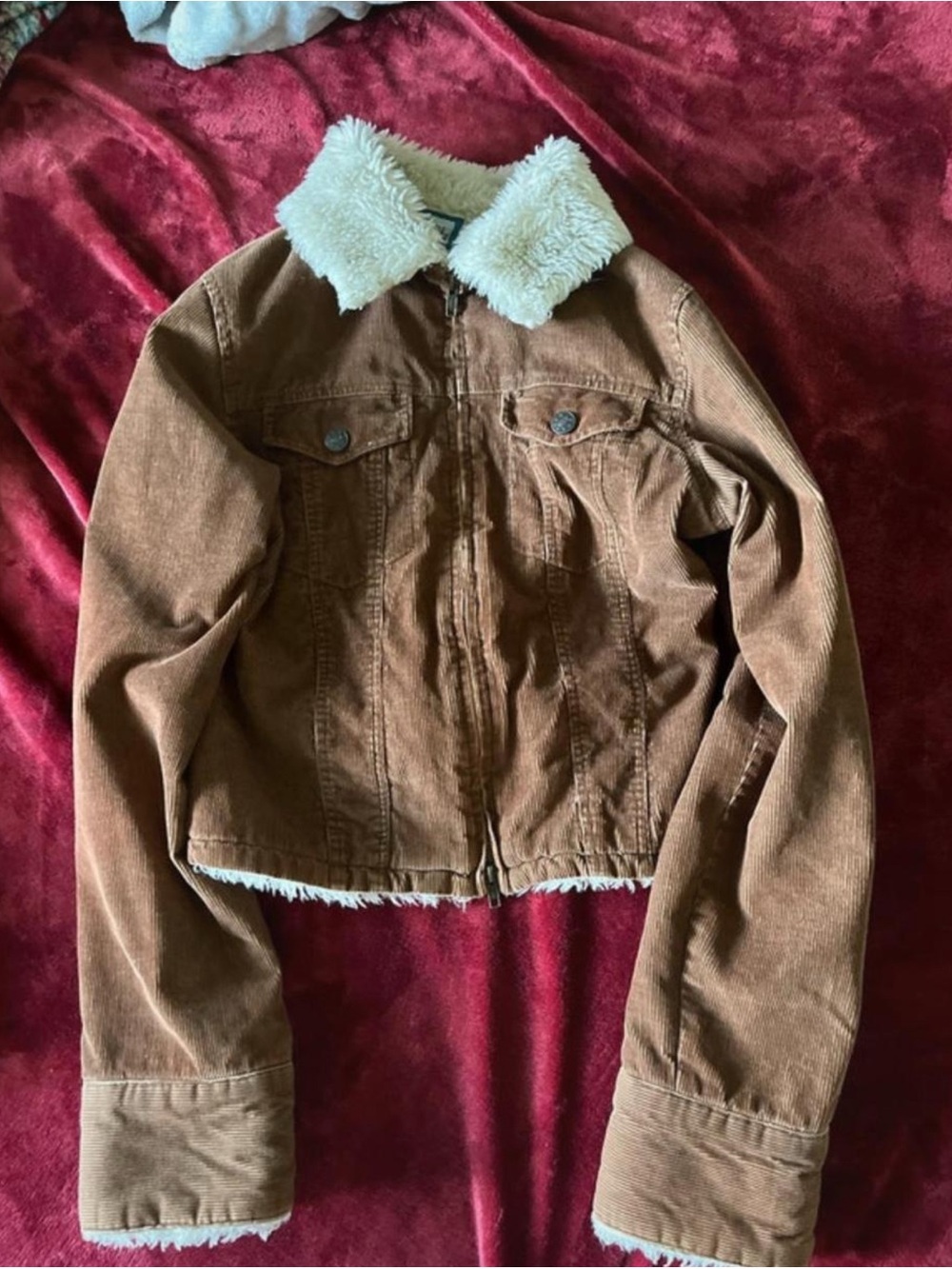 Cropped Brown Corduroy Jacket with Sherpa Collar